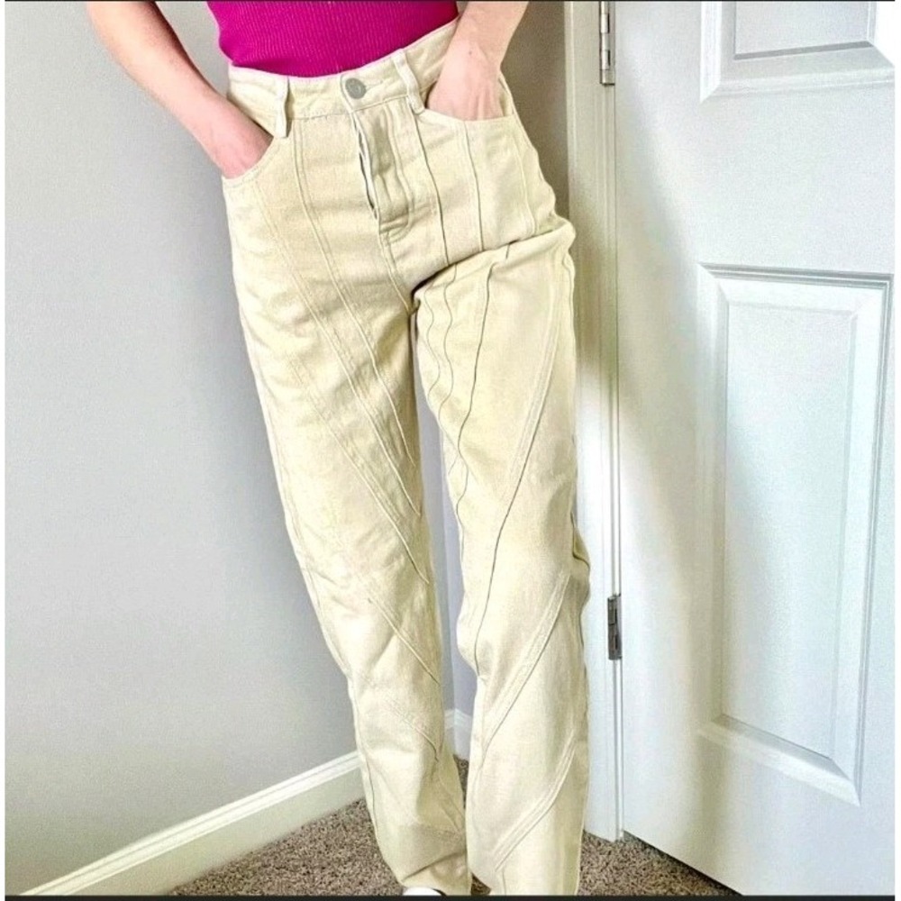 Nasty Gal Cream Tapered Straight Grunge High Waisted Front Seams Jeans Size 6